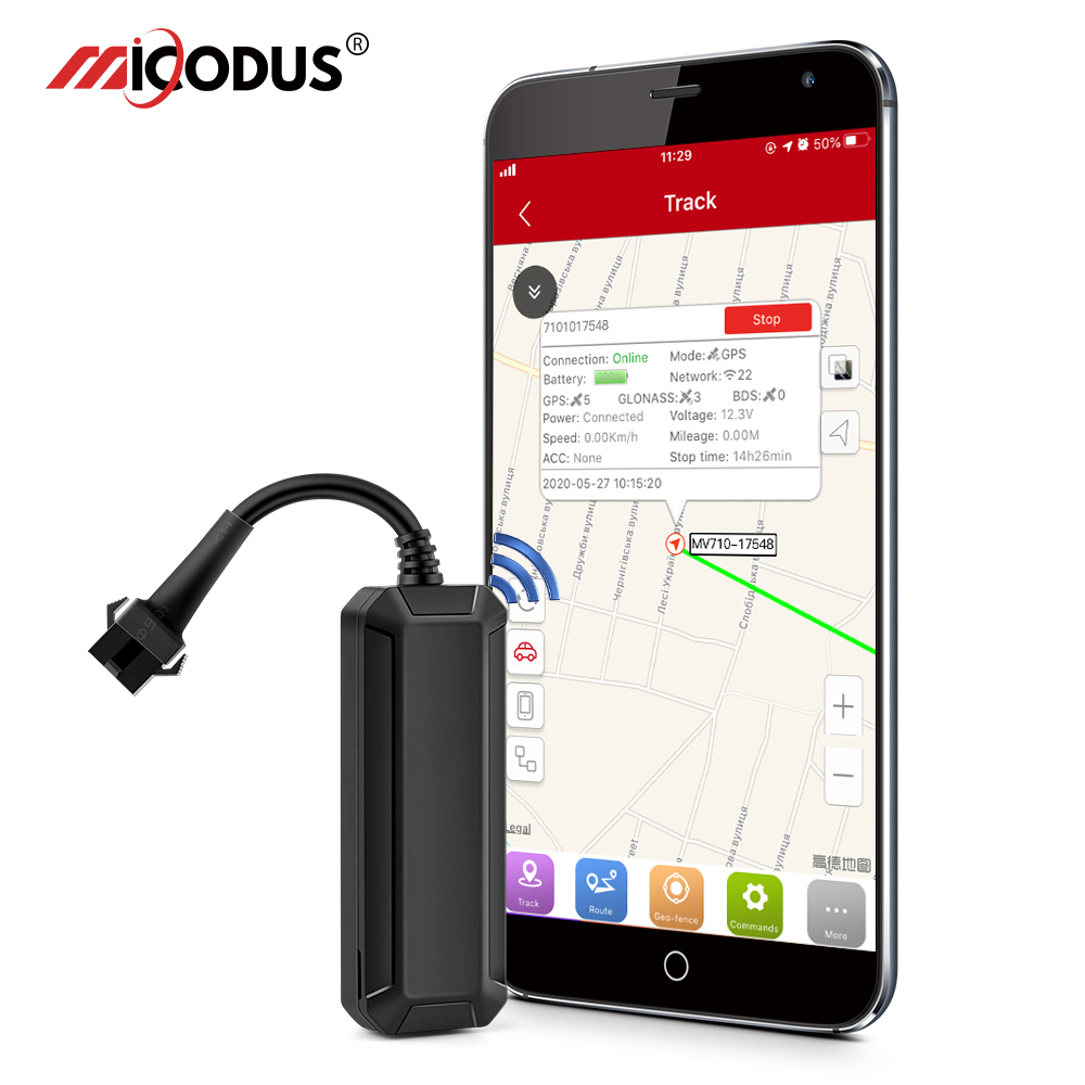 MiCODUS, rastreador Mini GPS más barato, GPS para coche, motocicleta MV710, 8-95V, corte de combustible, exceso de velocidad, vibración, alertas ACC, rastreador de coche, aplicación gratuita
