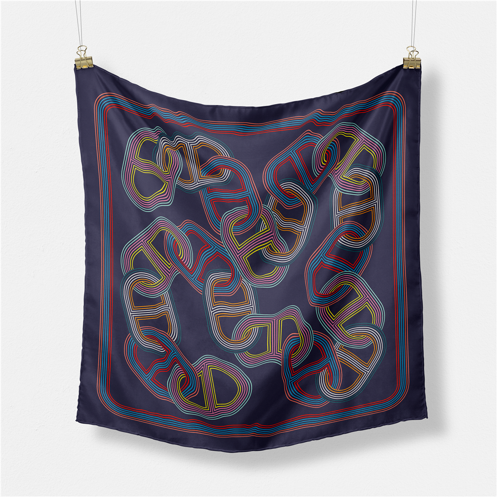 Lenço Quadrado de Impressão em Corrente Pobing para Mulheres, Envoltórios de Seda Sarja, Bandana, Hijab Pequeno, Foulard para Senhora, Gravata, Lenço, 53cm