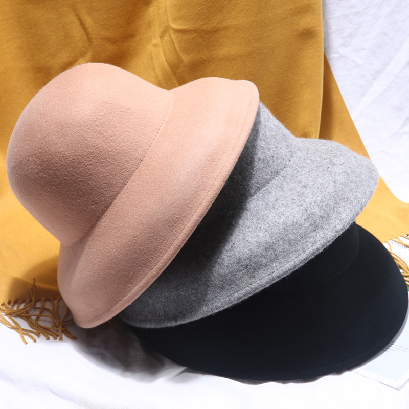 Sombrero de fieltro de lana, sombrero de invierno de ala ancha flexible para mujer, sombrero Fedora, sombrero liso para mujer, vestido, campana para iglesia, sombrero tipo bombín triturable