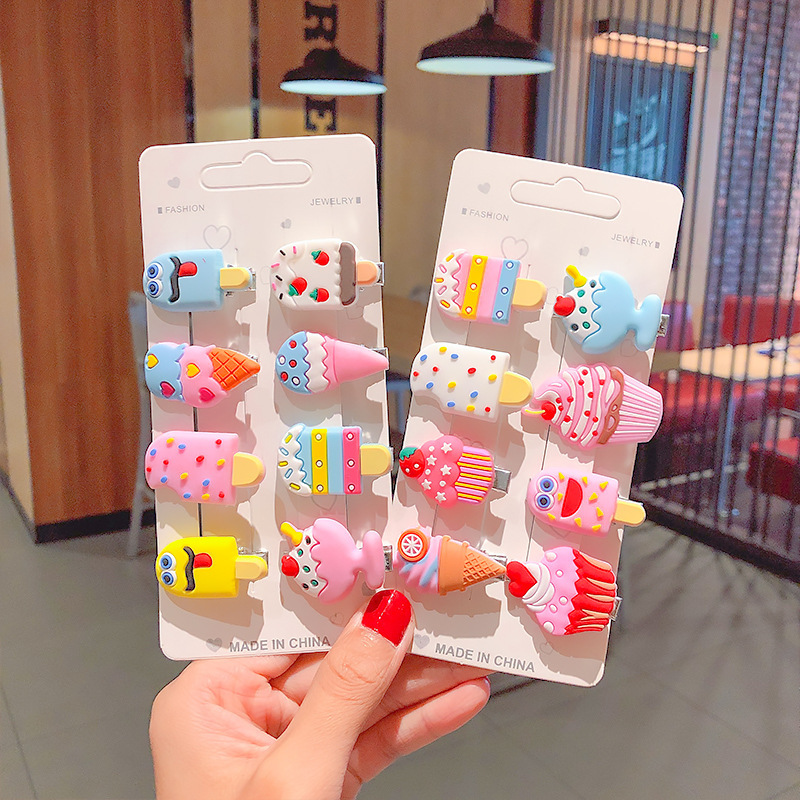 Ensemble d'épingles à cheveux super mignonnes pour enfants, pince à bec de canard, accessoires pour cheveux, vêtements de sauna, crème glacée, bébés filles, 2021