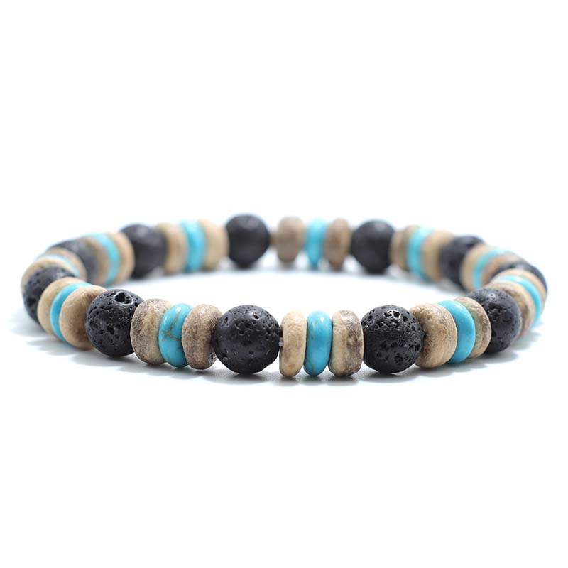 Vintage Holz Perlen Armband Herren Natürliche Lava Obsidian Stein Armband Yoga Meditation Gebet Schmuck Tigerauge Armband Homme