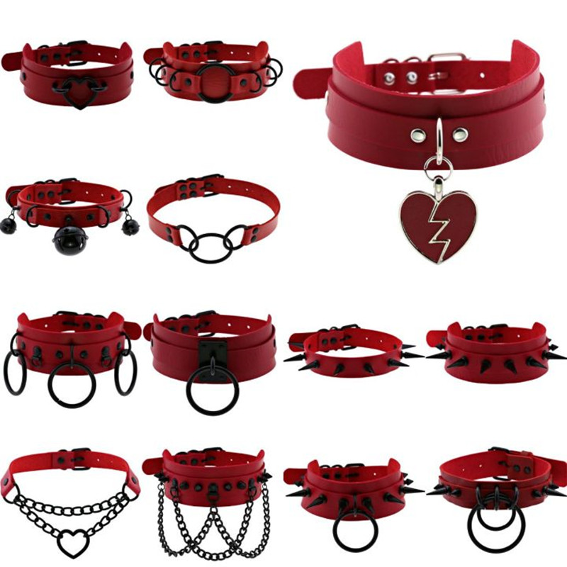 Collier ras du cou Punk noir avec pompon en métal rouge, Sexy, sangle de cou à pointes, clavicule, pour hommes et femmes, cadeau de bijoux Y2K