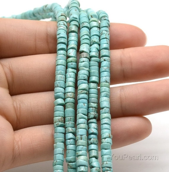 Cuentas de turquesa, heishi de 2,5x4 mm, cuentas de heishi de turquesa natural, hebra de cuentas de piedra preciosa de turquesa cortada a mano