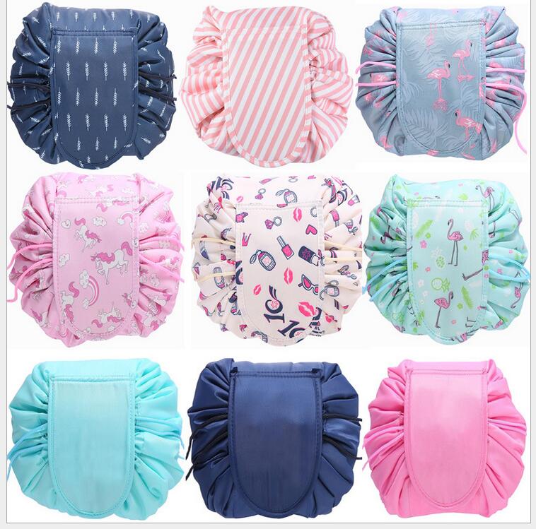 Bolsa mágica de viaje para mujer, bolsa de cosméticos con cordón, organizador, estuches de maquillaje perezosos, bolsa de almacenamiento, caja de herramientas, estuche de belleza y artículos de tocador