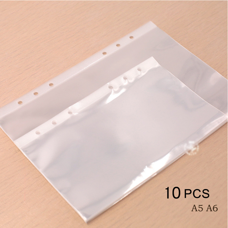 Soporte de archivo transparente para cuaderno, bolsa de hojas sueltas de 6 agujeros, para documentos, carpeta de anillas de PVC, almacenamiento, bricolaje, A5, A6, 10 Uds.
