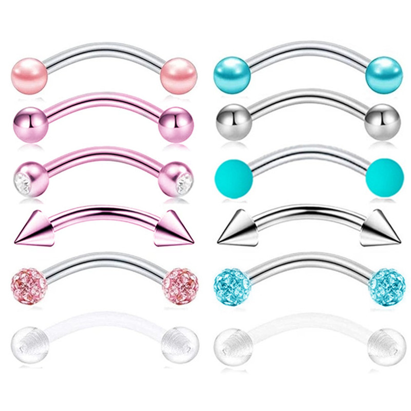 Ensemble de Piercing à sourcils en cristal en acier inoxydable, 6 pièces, 16G, CZ, Barbell incurvé, Helix Daith, pour la langue, yeux de serpent en vrac