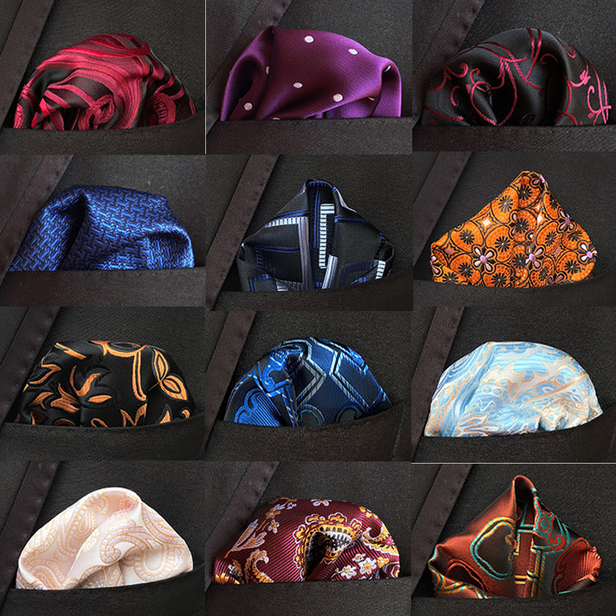 Gosleson masculino clássico vermelho roxo impressão ponto lenços de seda negócios casual bolsos quadrados lenços de casamento presente para homem