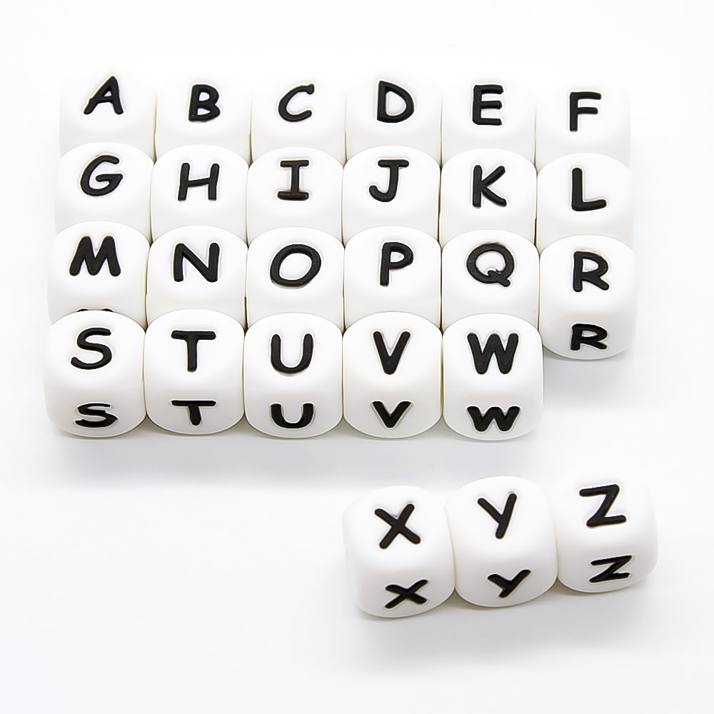Nette-Idee 10 stücke 12MM Silikon Buchstaben Perlen Baby Zahnen DIY Englisch Alphabet Brief perle beißring BPA FREI baby Dusche Geschenke