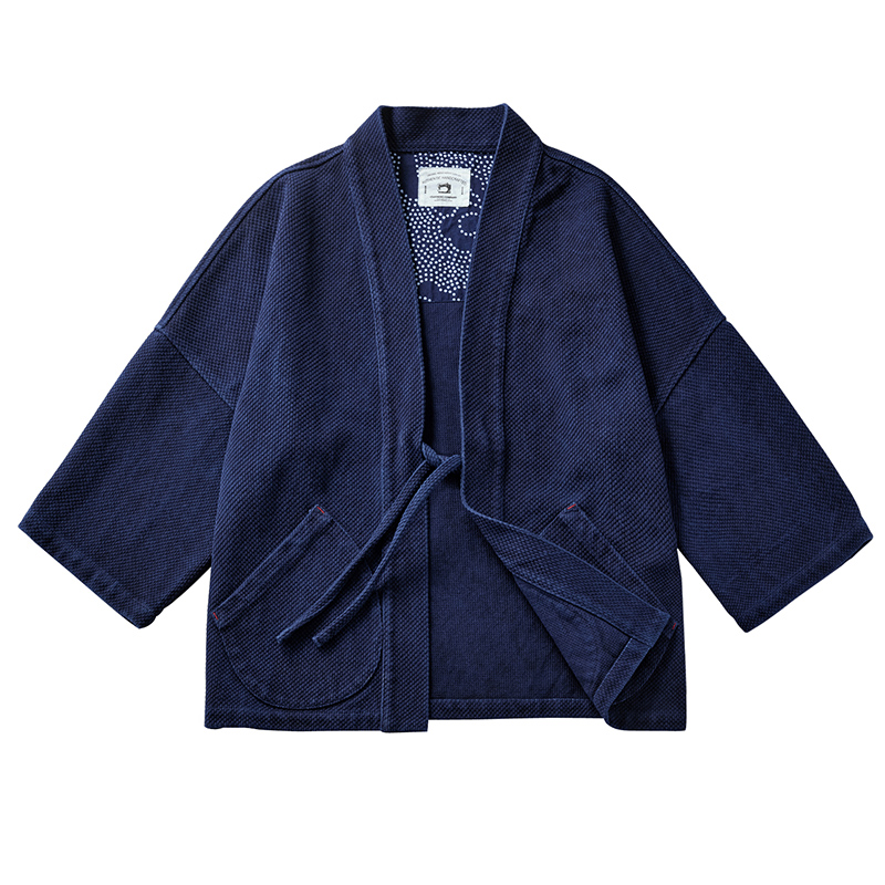 BADBOWL Indigo Jacket Men Handmade Plant Blue Dye Kendo Cotton Coat Improved Japanese Kimono Jackets Male Loose Casual Road Robe
