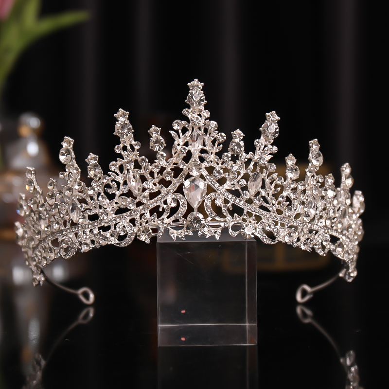 Aksesori Rambut Mewah Perak Kristal Berlian Imitasi Mahkota Tiara Ikat Kepala Pengantin Hiasan Rambut Pernikahan Perhiasan Kepala untuk Wanita