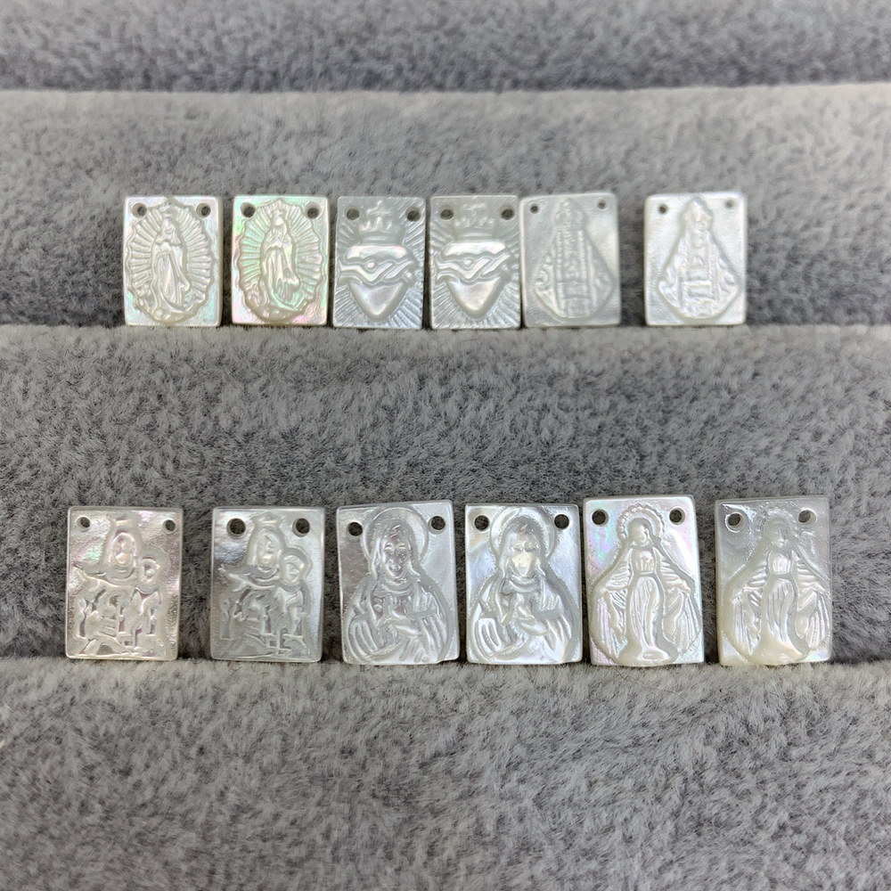8*11มม.ธรรมชาติ Mother Of Pearl Shell จี้ Charms สำหรับเครื่องประดับทำจำนวนมากศาสนา Virgin Mary พระเยซู Guadalupe ขายส่ง