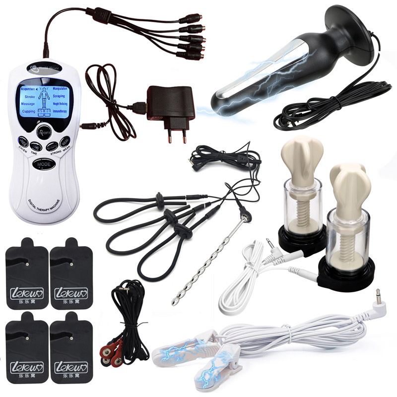 Electro Shock anale vaginale Plug stimolatore elettrico anello del pene spina uretrale SM capezzolo ventosa morsetti massaggio Pad giocattolo del sesso medico