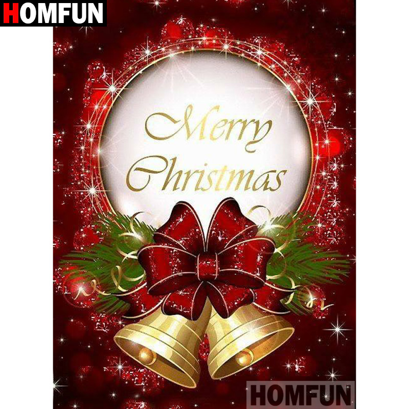HOMFUN-pintura de diamante artesanal 5D, "texto de campana de Navidad", imágenes de diamantes, punto de cruz, bordado de diamantes de imitación 3D, decoración A27830