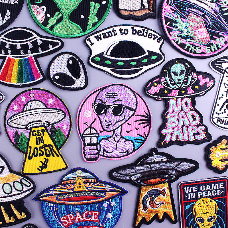 Ruimte UFO Sickers Aliens Patch Geborduurde patches voor kleding Parches Alien Strepen Badges Opstrijkbare patches voor kleding