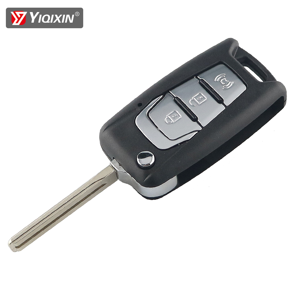Casing Penutup Kunci Mobil Remote Pintar 3 Tombol YIQIXIN untuk Ssangyong Korando Baru Actyon C200 2016 2017 Pisau Lipat Lipat