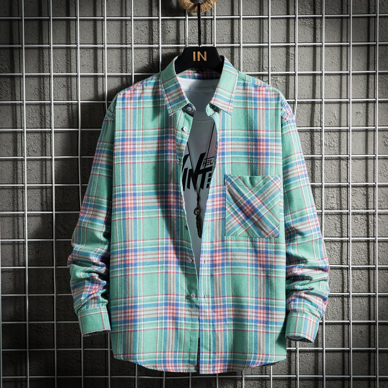 Odzież męska moda koszule bawełniane pojedyncza kieszeń z długim rękawem młodzieńcza miękka Casual Plaid w kratkę Top koszule męskie dla mężczyzn