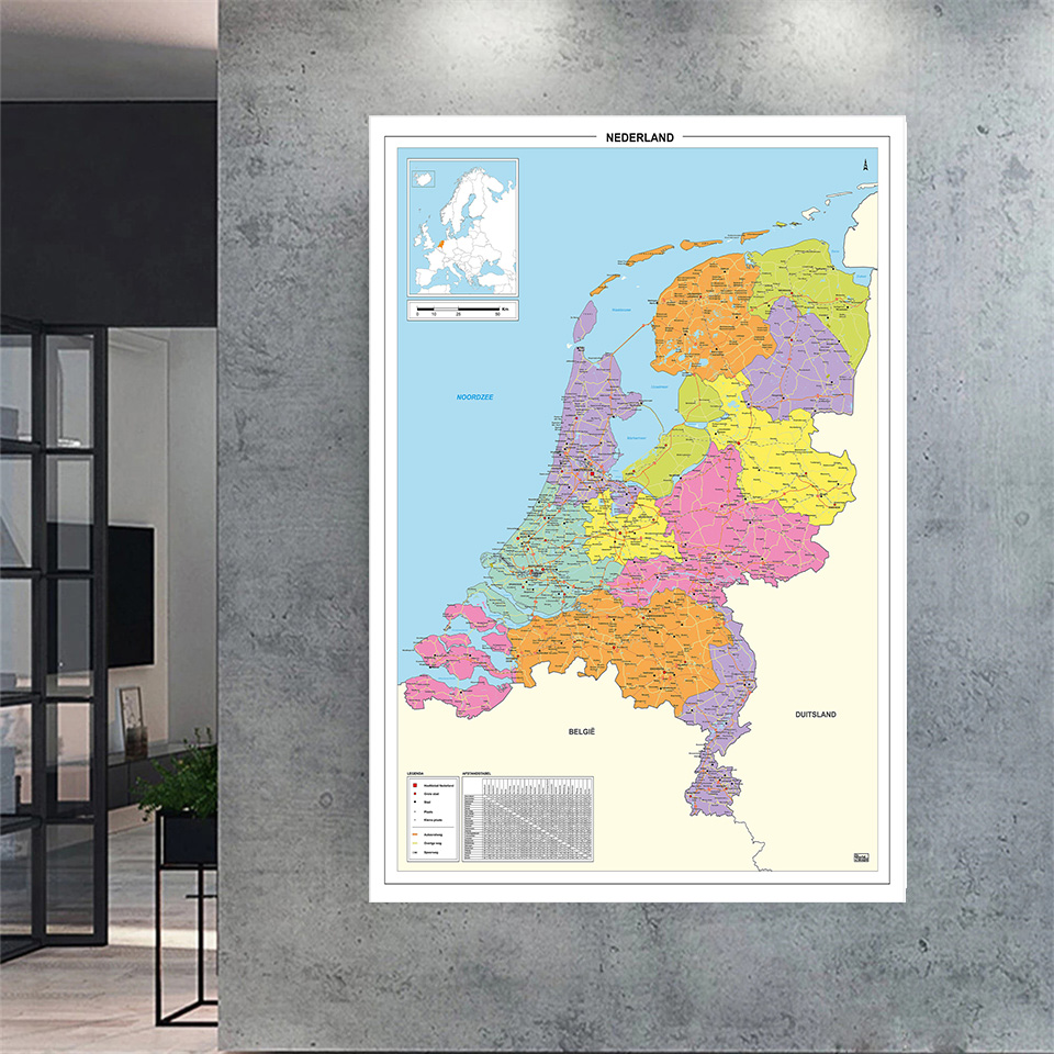 100*150Cm Bản Đồ Chính Trị Của Netherland Trong Tiếng Hà Lan Tấm Áp Phích Lớn Không Dệt Vải Tranh Phòng Nhà trang Trí Đồ Dùng Học Tập