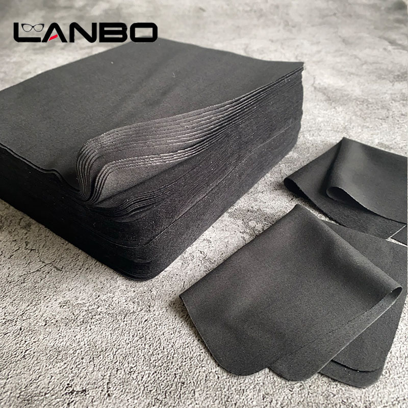 LANBO 100 pz Panni in microfibra neri di alta qualità 15*17cm per la pulizia di occhiali, lenti e schermi di telefoni