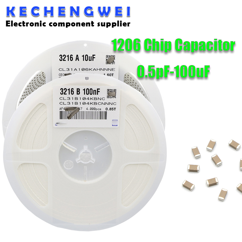 1reel 4000 sztuk 1206 50V SMD grubowarstwowy chip wielowarstwowy kondensator ceramiczny 0.5pF-100uF 10NF 100NF 1UF 2.2UF 4.7UF 10UF 1PF