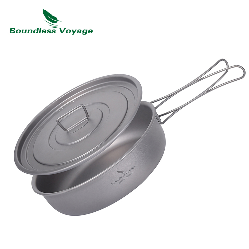 Poêle à frire en titane Voyage sans limites, avec poignées pliantes, couvercle, poêle de Camping en plein air, vaisselle, poêle à frire profonde