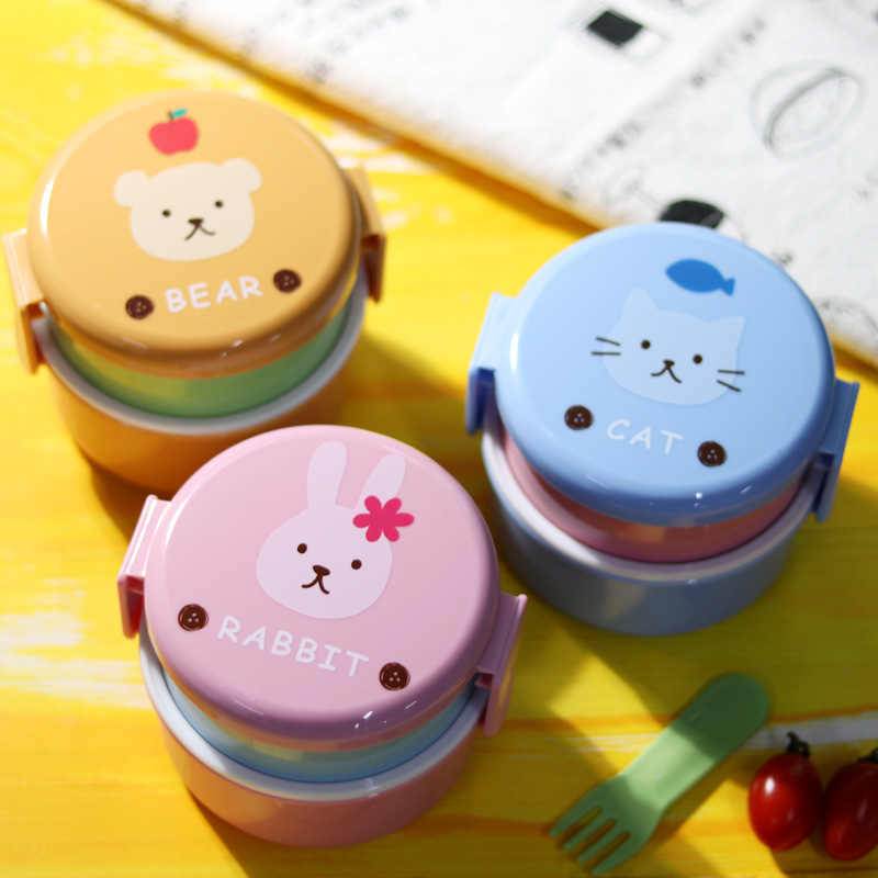 Boîte à déjeuner en forme d'animal mignon, Mini boîte à Bento ronde japonaise à Double couche, boîte à fruits pour enfants, boîte à collation, boîte à déjeuner pour enfants au micro-ondes 540ml