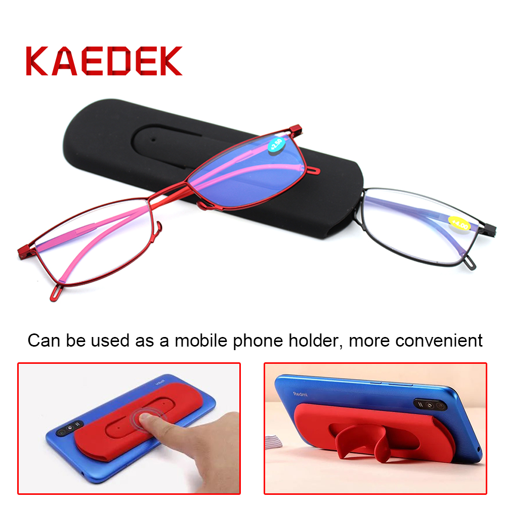 Kaedek luz óculos de leitura ultrafinos protable óculos de visão distante óculos anti-azul ray óculos com caso quadro óculos