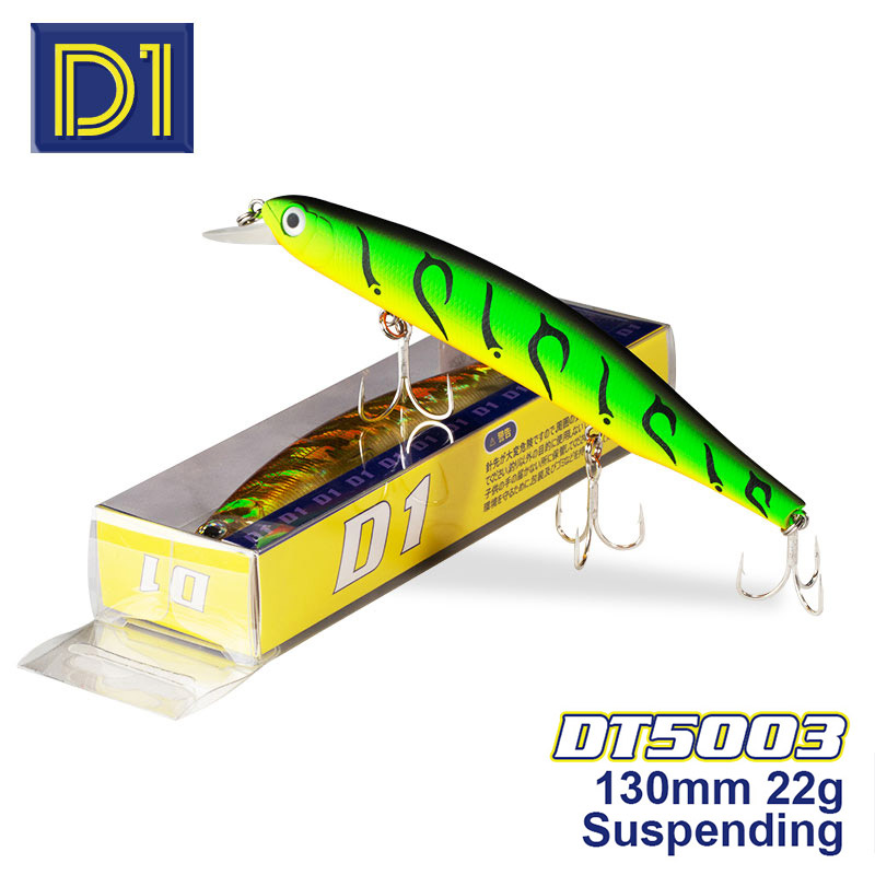 D1 Wobblers untuk Pike Orbit Minnow Suspending Artificial Silicone Fishing Lure 130mm 22g Quality Diving Swimbait Jerkbait DT5003
