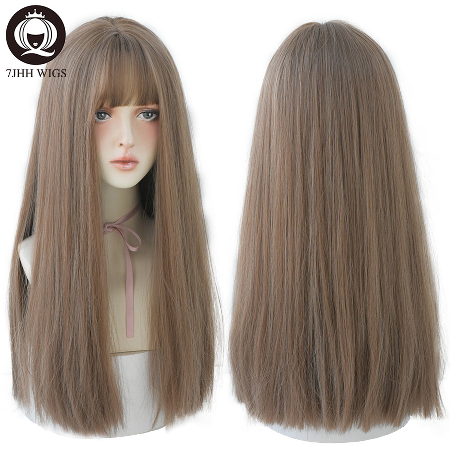 7JHHWIGS ยาวตรงวิกผมสังเคราะห์สีน้ําตาลบางสําหรับผู้หญิงทนความร้อนทุกวันผมร้อนขายขายส่งวิกผม