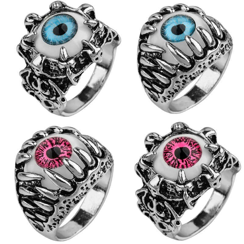 Moda masculina vintage dragão garra mau olhado anel moda diabo globo ocular festa anéis masculino jóias anime crânio hip hop