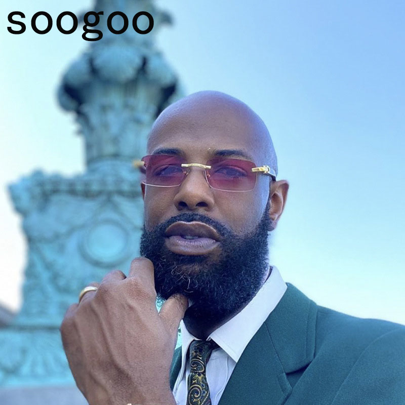 Occhiali da Sole Rettangolari Senza Montatura Stile Punk per Uomo, Moda Vintage 2026, Occhiali da Sole Quadrati Piccoli Trendy per Uomo, Montatura Senza Cornice, Protezione UV400