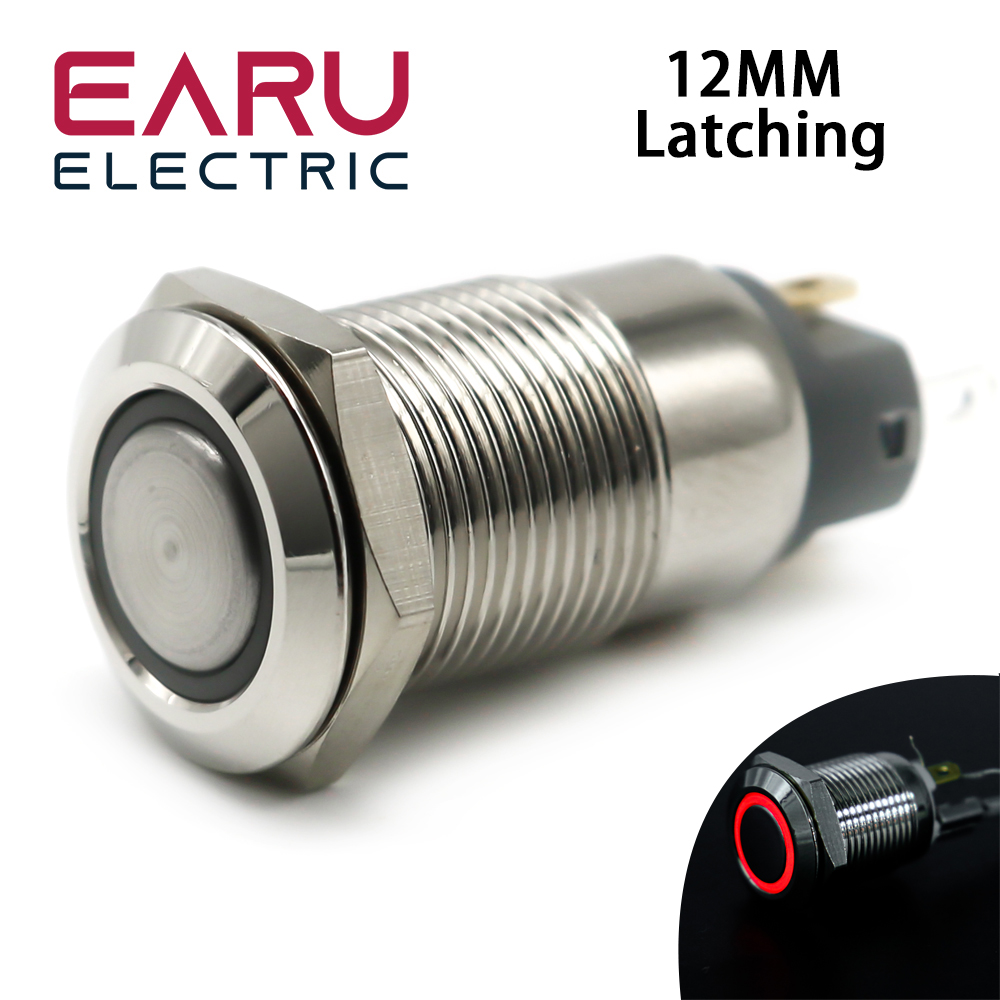 Joli à bouton-poussoir rond en métal en acier inoxydable, verrouillage étanche, lumière LED brillante, fixation de klaxon de voiture, 3V, 5V, 12V, 24V, 220V, 12mm