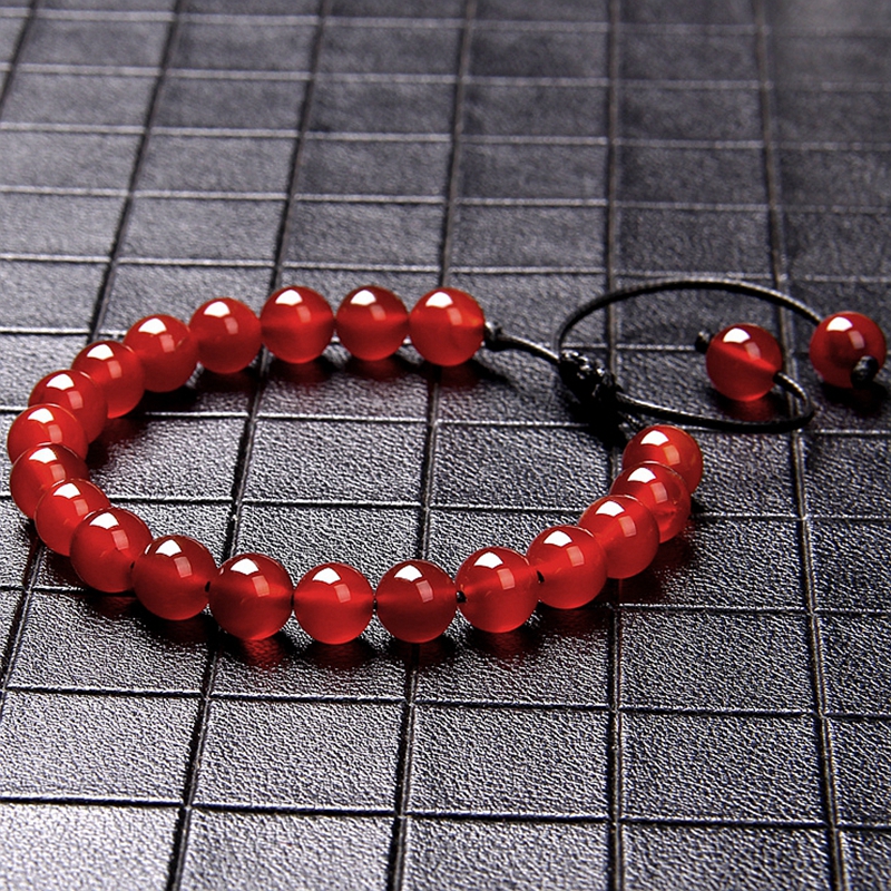 Pulsera trenzada de cuentas de piedra roja Natural, cuentas de ágatas de porcelana, pulseras de longitud de cuerda ajustable para mujer, regalos atractivos