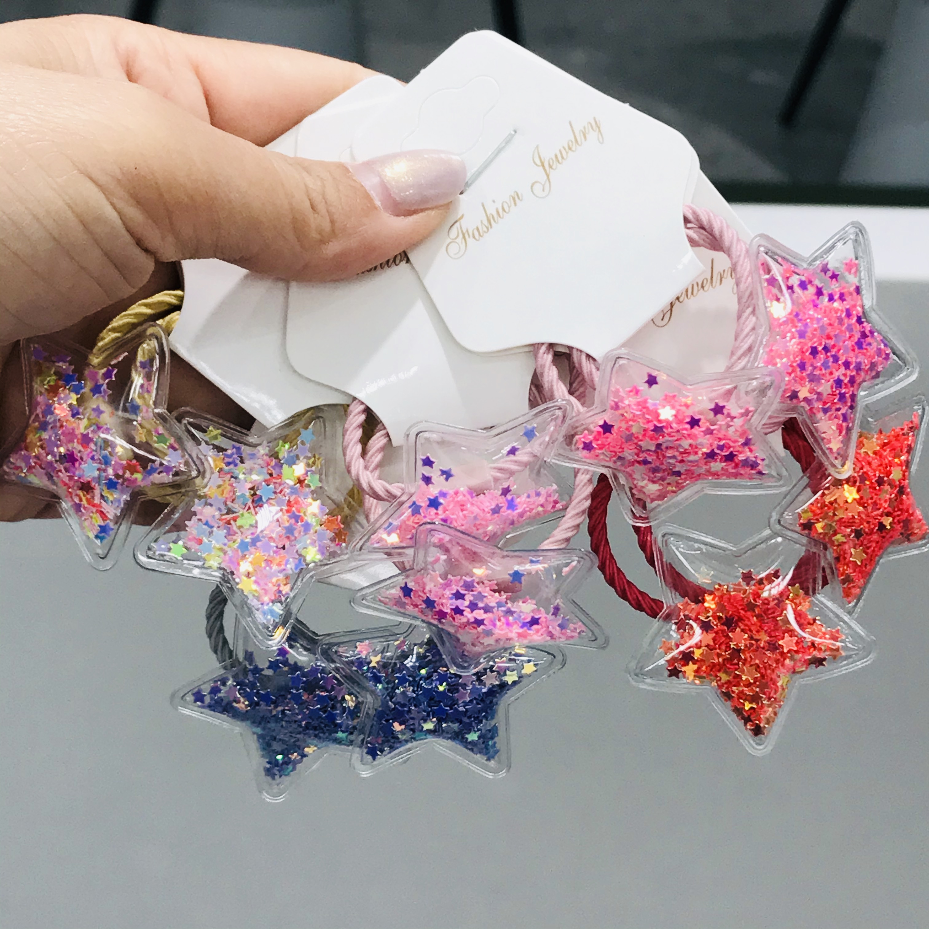 2 stks/set Meisjes Glitter Leuke Sterren Liefde 3 cm Elastische Haarbanden Paardenstaart Houder Scrunchies Kid Mode Haaraccessoires