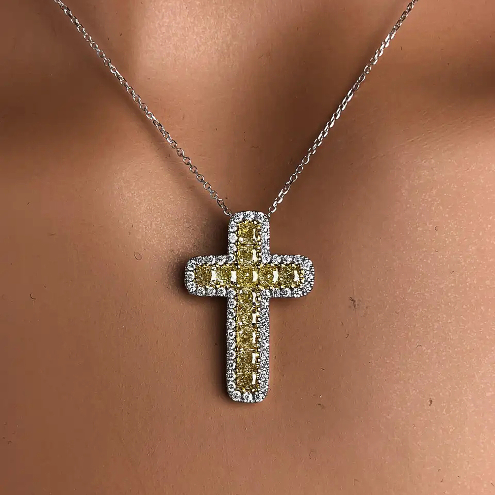 Huitan – collier à pendentif en forme de croix pour femme, bijou Simple et élégant, coloré, brillant, cadeau d'anniversaire, CZ, accessoires de mode, bijoux