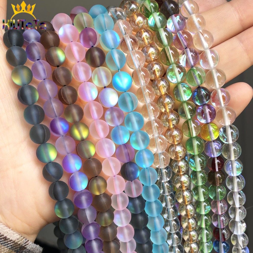 6 8 10mm lisse autriche cristal paillettes pierre de lune perles de verre rondes perles en vrac pour la fabrication de bijoux à bricoler soi-même Bracelet accessoires 15''
