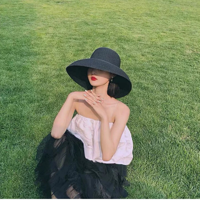Sombreros de Sol de ala ancha para mujer, sombrero de paja plegable de Color sólido, para vacaciones, playa, verano, 2021