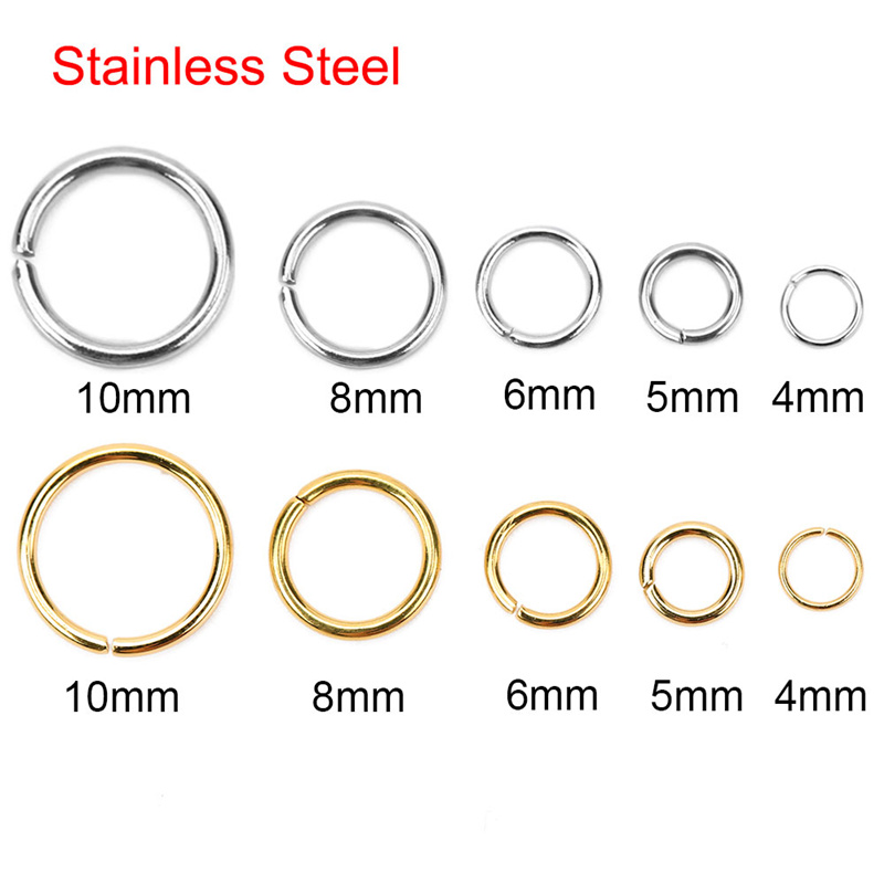 100 peças pvd nunca desbota anéis de salto abertos de aço inoxidável 4/5/6/8/10mm conectores de anéis divididos colar pulseira acessórios de joias