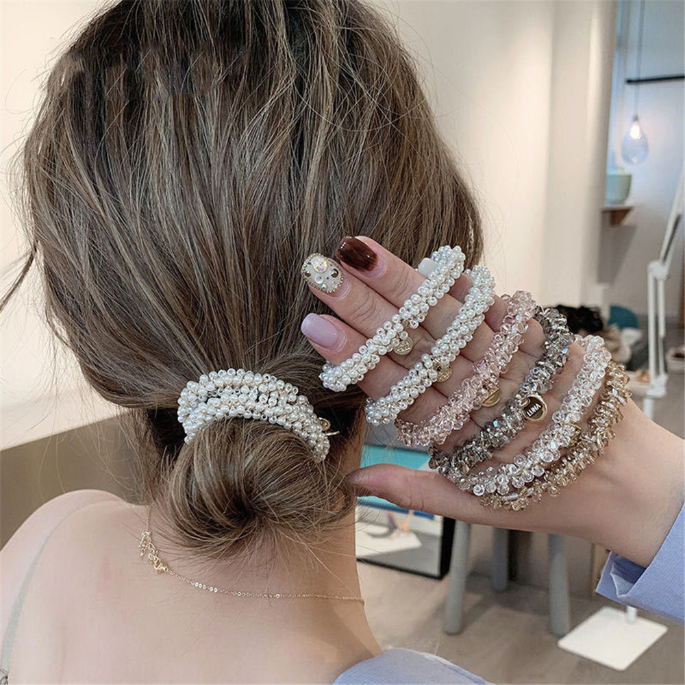 Chouchous en perles multicolores pour femmes, ULà cheveux élastique, feuilles de métal simples, coiffure queue de cheval, accessoires pour dames