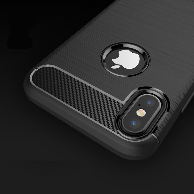 Rubberen koolstofvezelhoes voor iPhone X XR XS MAX Ultradunne siliconen hoes Coque