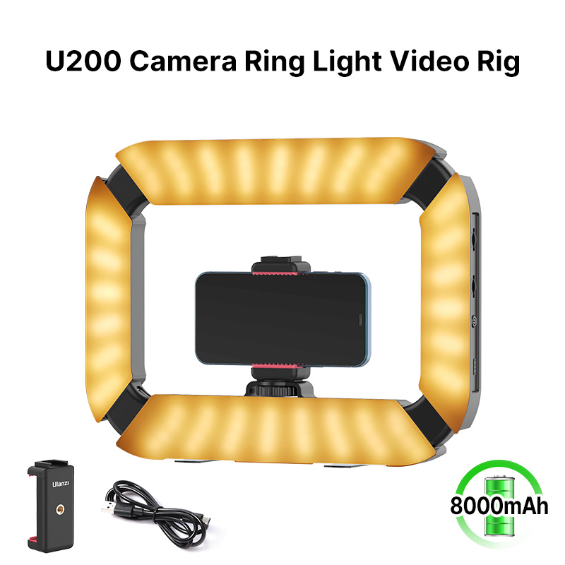 Ulanzi U200 Statyw do Smartfona z Pierścieniem LED do Gopro, Telefonu, Kamery, Youtube, Lampka do Transmisji na Żywo z Zimną Stopką na Mikrofon i Statyw do Filmowania