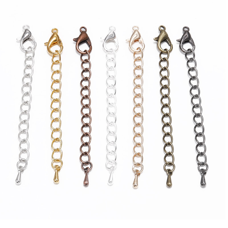 10 unids/lote de conector de cierres de langosta de cadena de cola de extensión extendida de Metal Multicolor para hacer joyería DIY, collar de pulsera