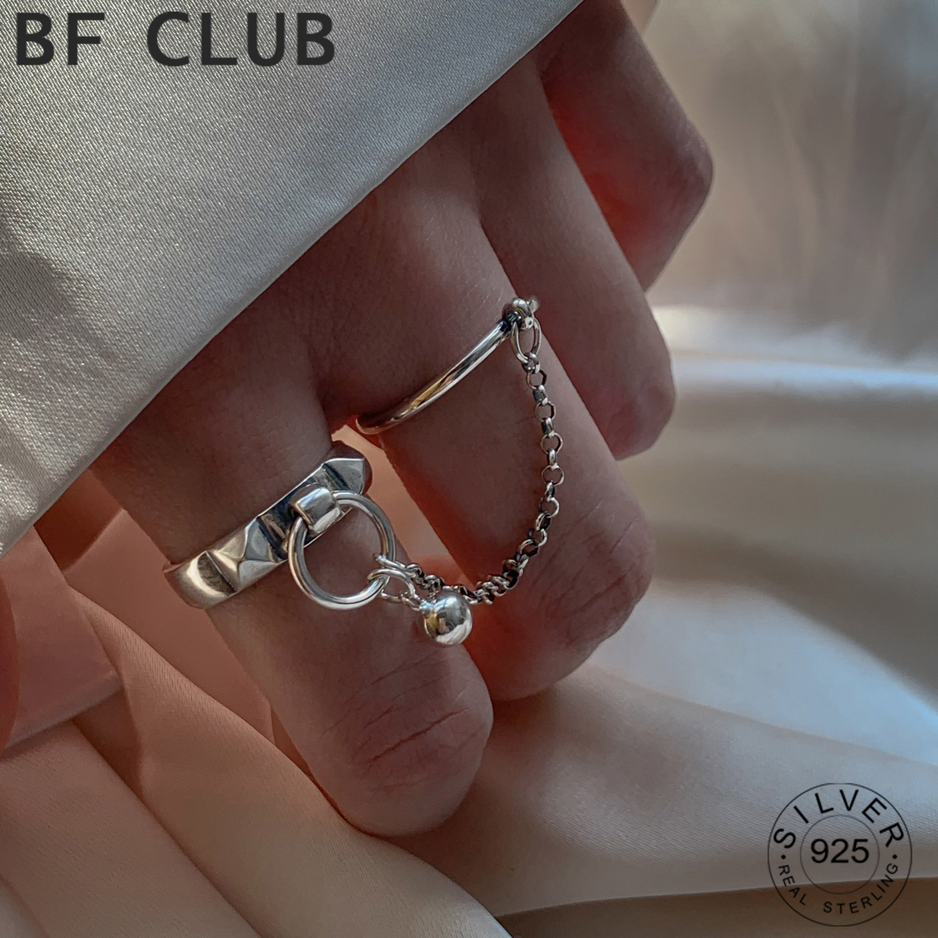 Anello geometrico rotondo retrò in vero argento sterling 925 per 2 donne Rigns catena vintage gioielleria raffinata accessori minimalisti regalo