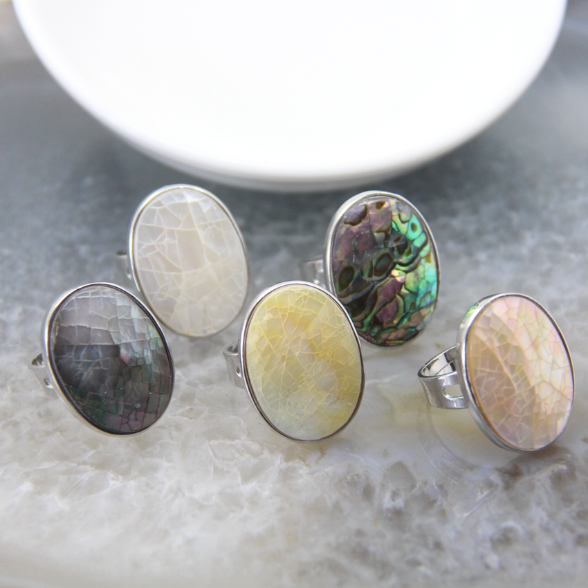 Anelli Regolabili in Conchiglia di Abalone Naturale, Anelli Classici a Forma Rotonda con Perle, Anelli da Dito, Anelli Geode Reiki, Gioielli