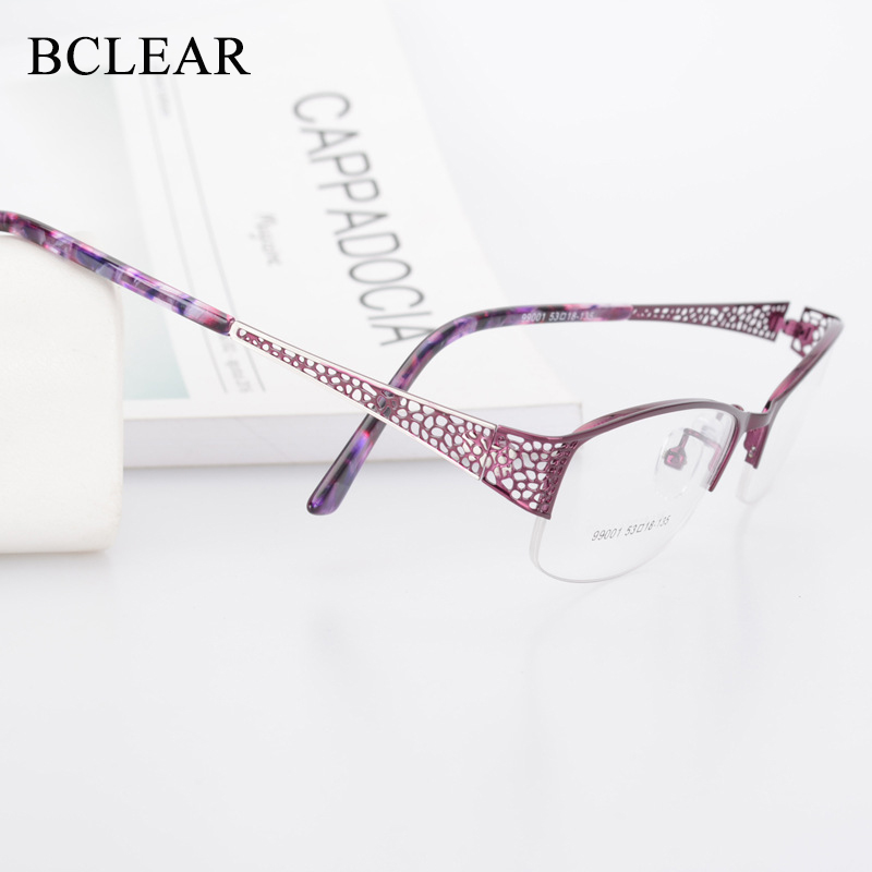 BCLEAR elegancka pół Rimless okulary ramka optyczna recepta pół obręczy okulary ramka do okularów damskie okulary kobieta