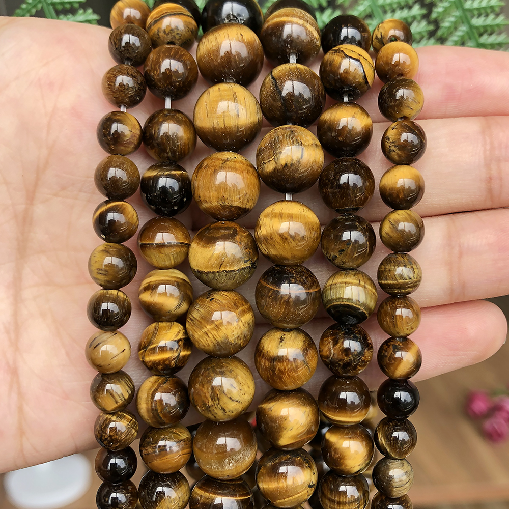 ธรรมชาติสีเหลือง Tiger Eye Stone ลูกปัดรอบหลวม Spacer ลูกปัดสําหรับเครื่องประดับ DIY สร้อยข้อมือสร้อยคอ 4/6 /8/10/12 มม.15 นิ้ว