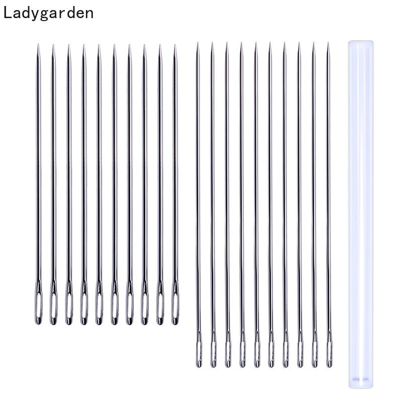 Agujas de coser de acero inoxidable para hacer joyas, alfileres de lana de mano grande con ojo grande puntiagudo, para abalorios, 20 unidades, 175mm