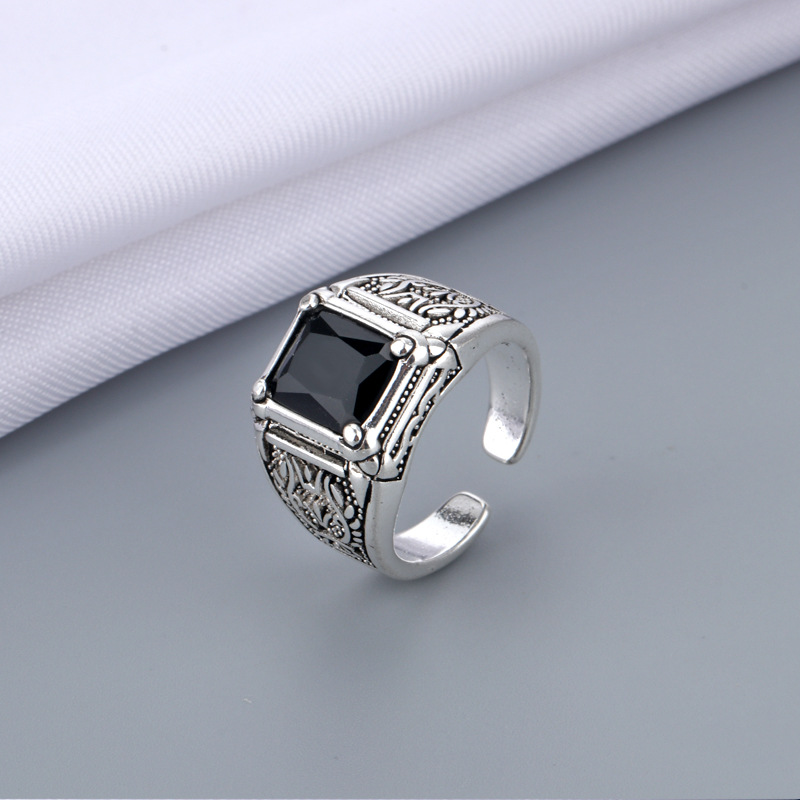Neue Ankunft Retro Thai Silber Schwarz Kristall Männer Ring Original Schmuck Für Mann Geburtstag Geschenk Nie Verblassen Billig
