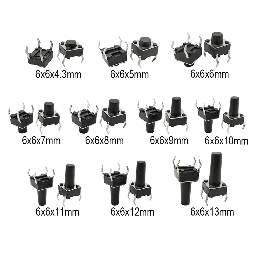 50 ชิ้นแผง PCB 6x6 มิลลิเมตร Micro Tactile Tact Push ปุ่มสวิทช์ Momentary 4 พิน DIP 6*6*4.3/5/6/7/8/9/10/11/12/13 มิลลิเมตร