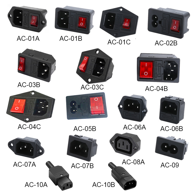 3 Pin IEC320 C14 C15 Stopcontact LED 250 V Tuimelschakelaar Messing 10A Zekering Vrouwelijke Mannelijke Inlaat Plug pin Connector Computer Mount