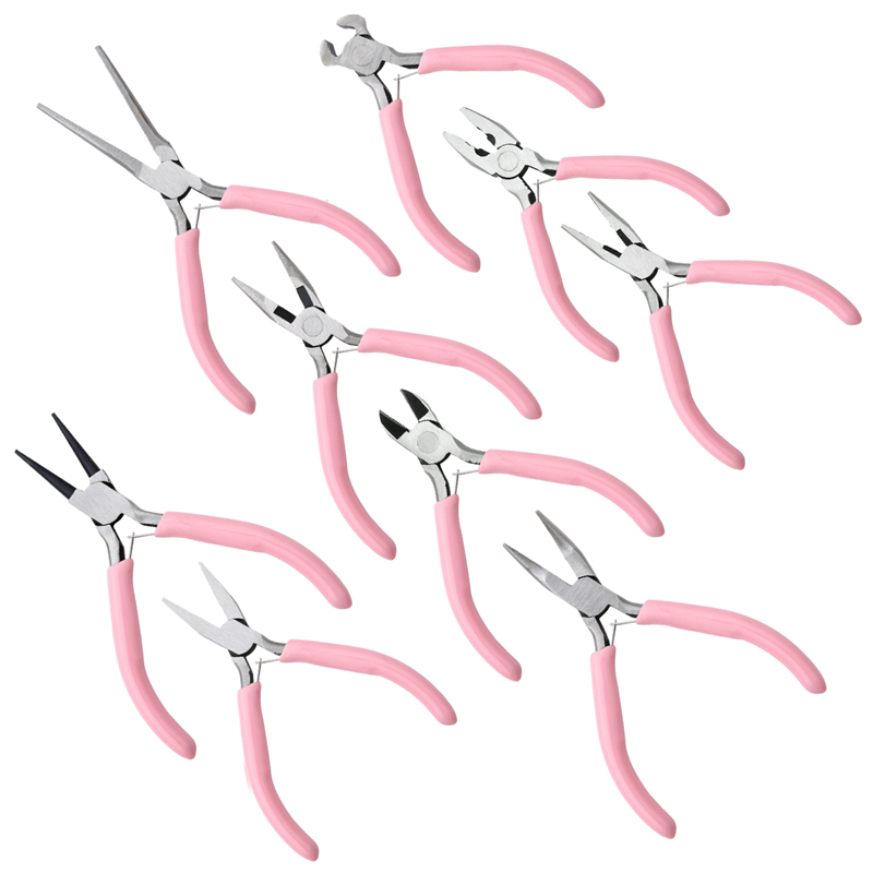 Lindo mango de Color rosa, alicates antideslizantes para empalme y fijación de joyería, Kit de herramientas y equipos para hacer joyería DIY, costura